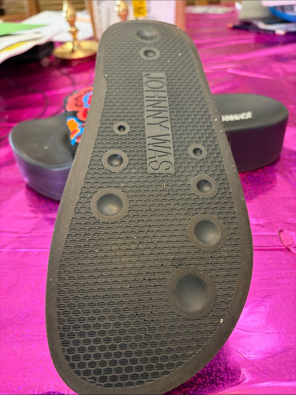 Johnny Was Black Slide Sandals with Bright Floral Embroidery - Picture 3 of 3